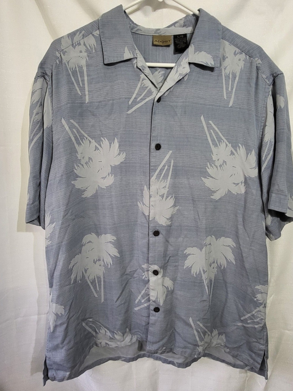 Axist 100% Silk Button Front Short Sleeve Shirt Hawaiian Tropical Blue Sz Large